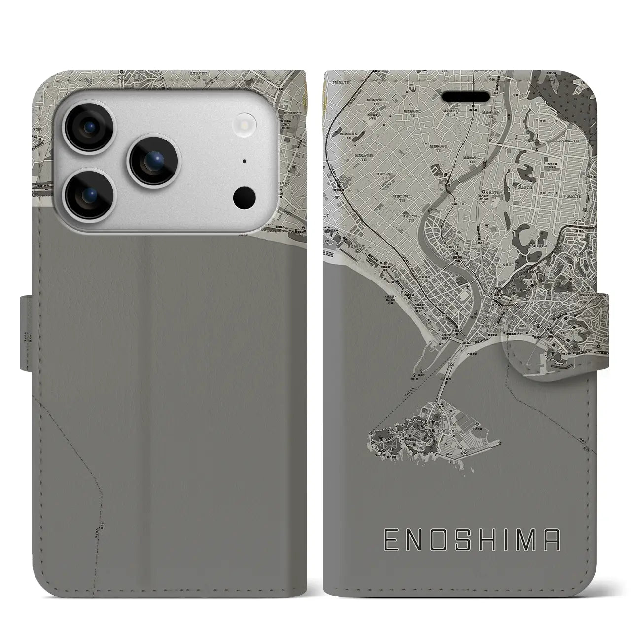 【江ノ島(神奈川県)】地図柄iPhoneケース(手帳タイプ)