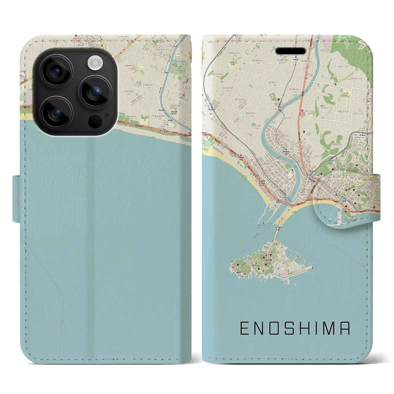 【江ノ島(神奈川県)】地図柄iPhoneケース(手帳タイプ)ナチュラル・iPhone 16 用