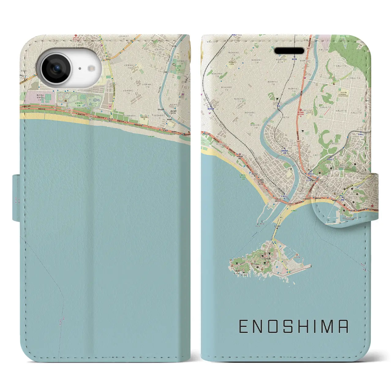 【江ノ島(神奈川県)】地図柄iPhoneケース(手帳タイプ)