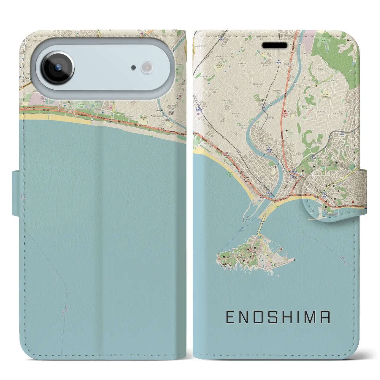 【江ノ島(神奈川県)】地図柄iPhoneケース(手帳タイプ)