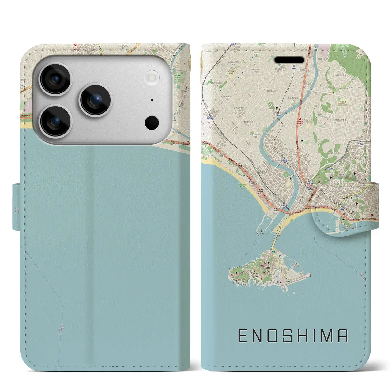 【江ノ島(神奈川県)】地図柄iPhoneケース(手帳タイプ)