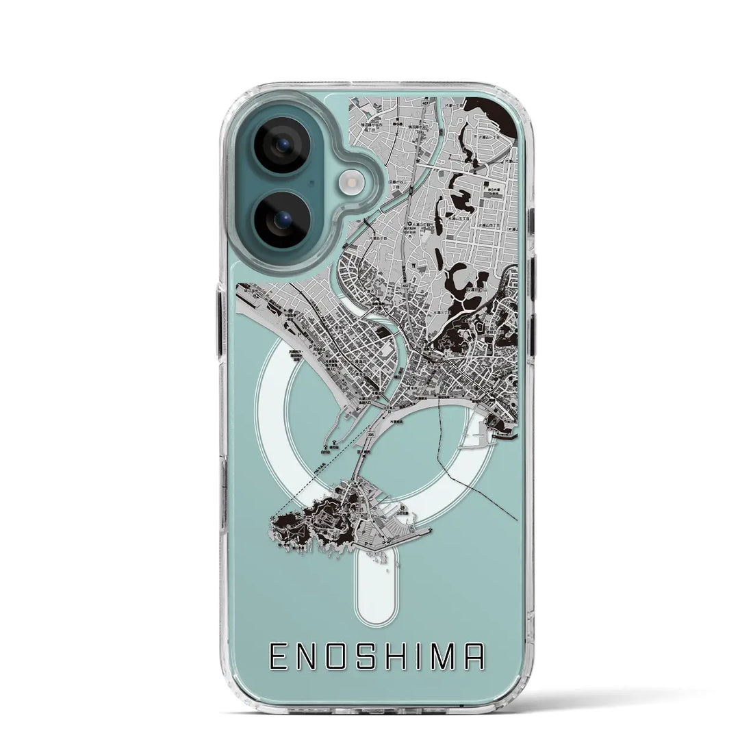【江ノ島(神奈川県)】地図柄iPhoneケース(MagSafeタイプ)モノトーン・iPhone 16 Pro 用