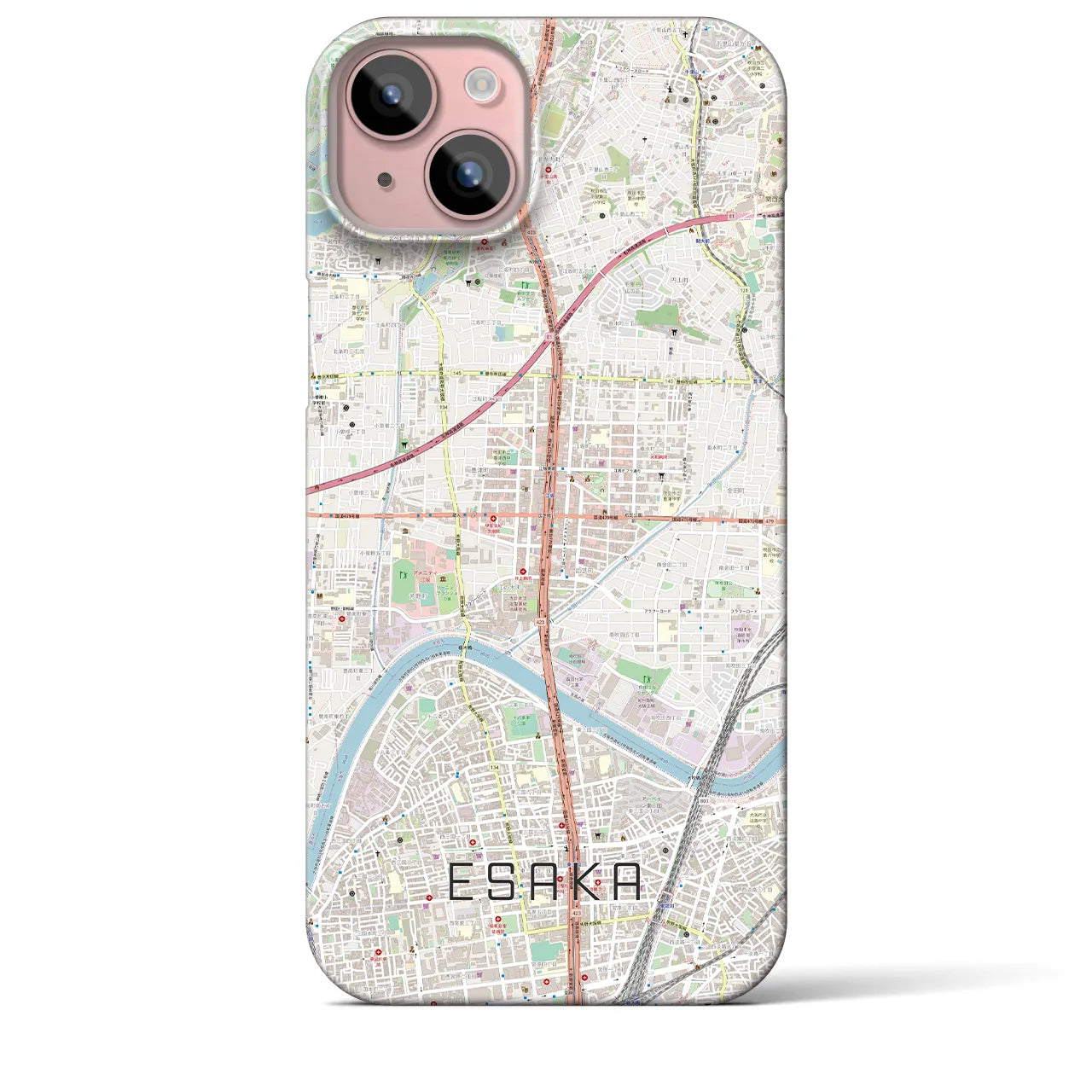 【江坂(大阪府)】地図柄iPhoneケース(バックカバータイプ)