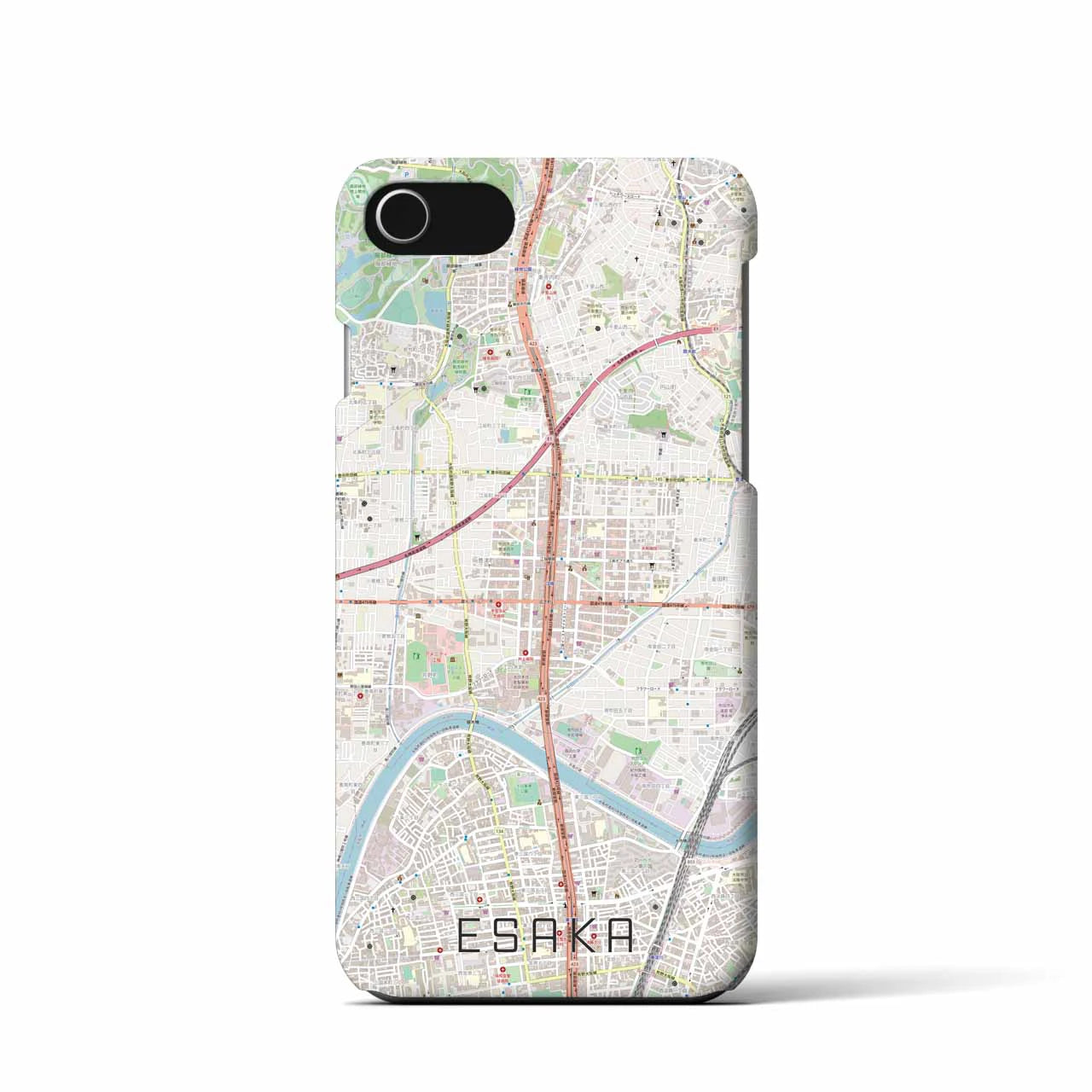 【江坂(大阪府)】地図柄iPhoneケース(バックカバータイプ)