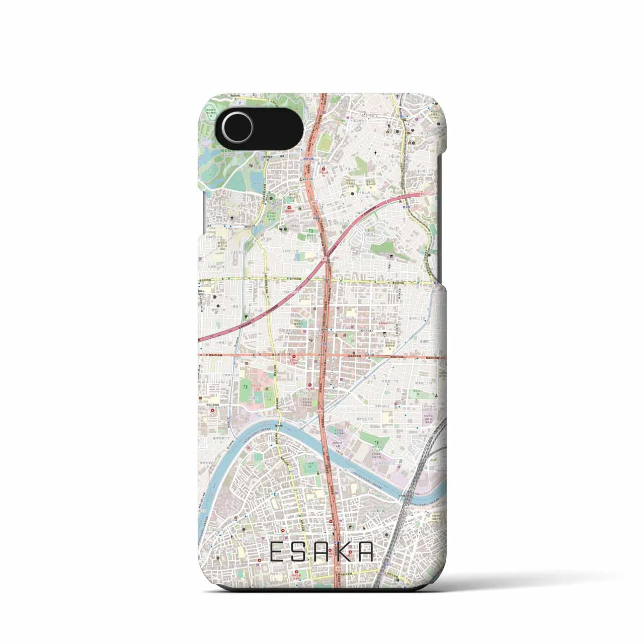 【江坂(大阪府)】地図柄iPhoneケース(バックカバータイプ)