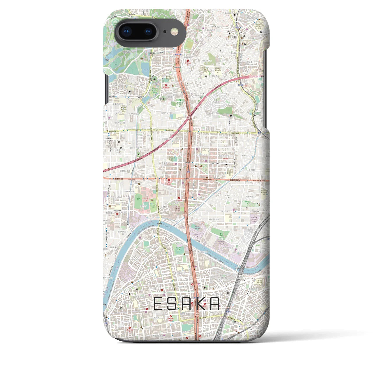 【江坂(大阪府)】地図柄iPhoneケース(バックカバータイプ)