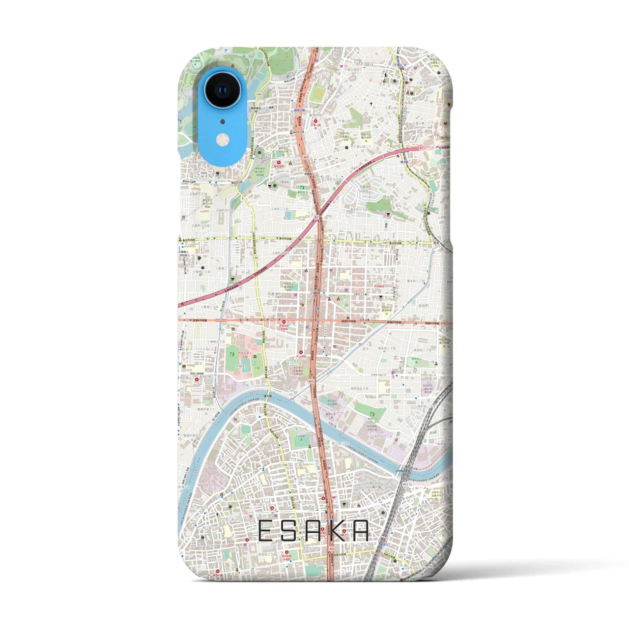 【江坂(大阪府)】地図柄iPhoneケース(バックカバータイプ)