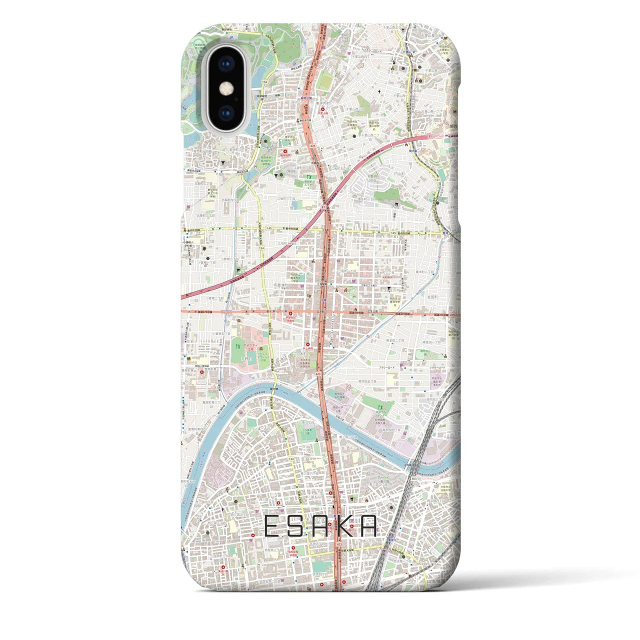 【江坂(大阪府)】地図柄iPhoneケース(バックカバータイプ)