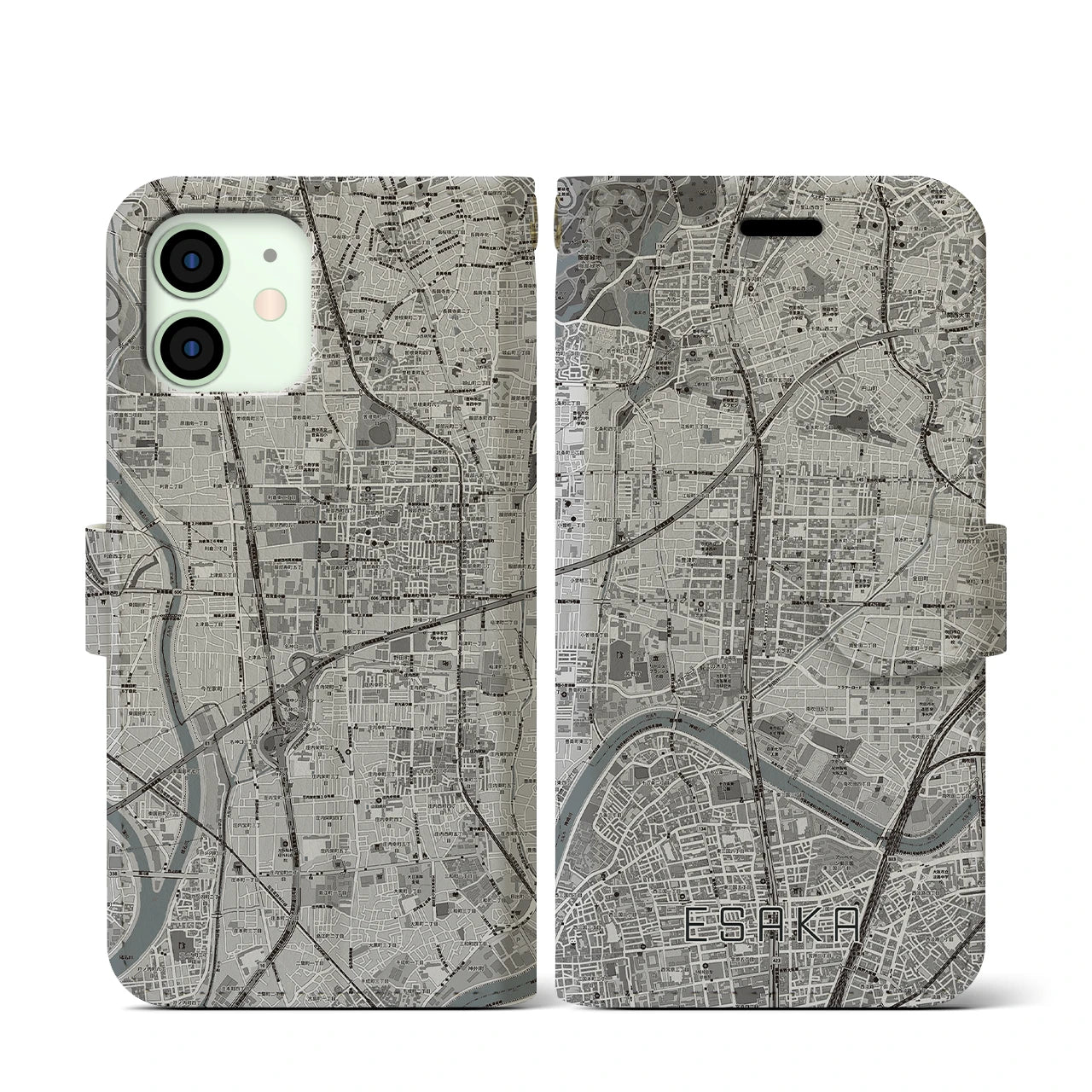 【江坂(大阪府)】地図柄iPhoneケース(手帳タイプ)