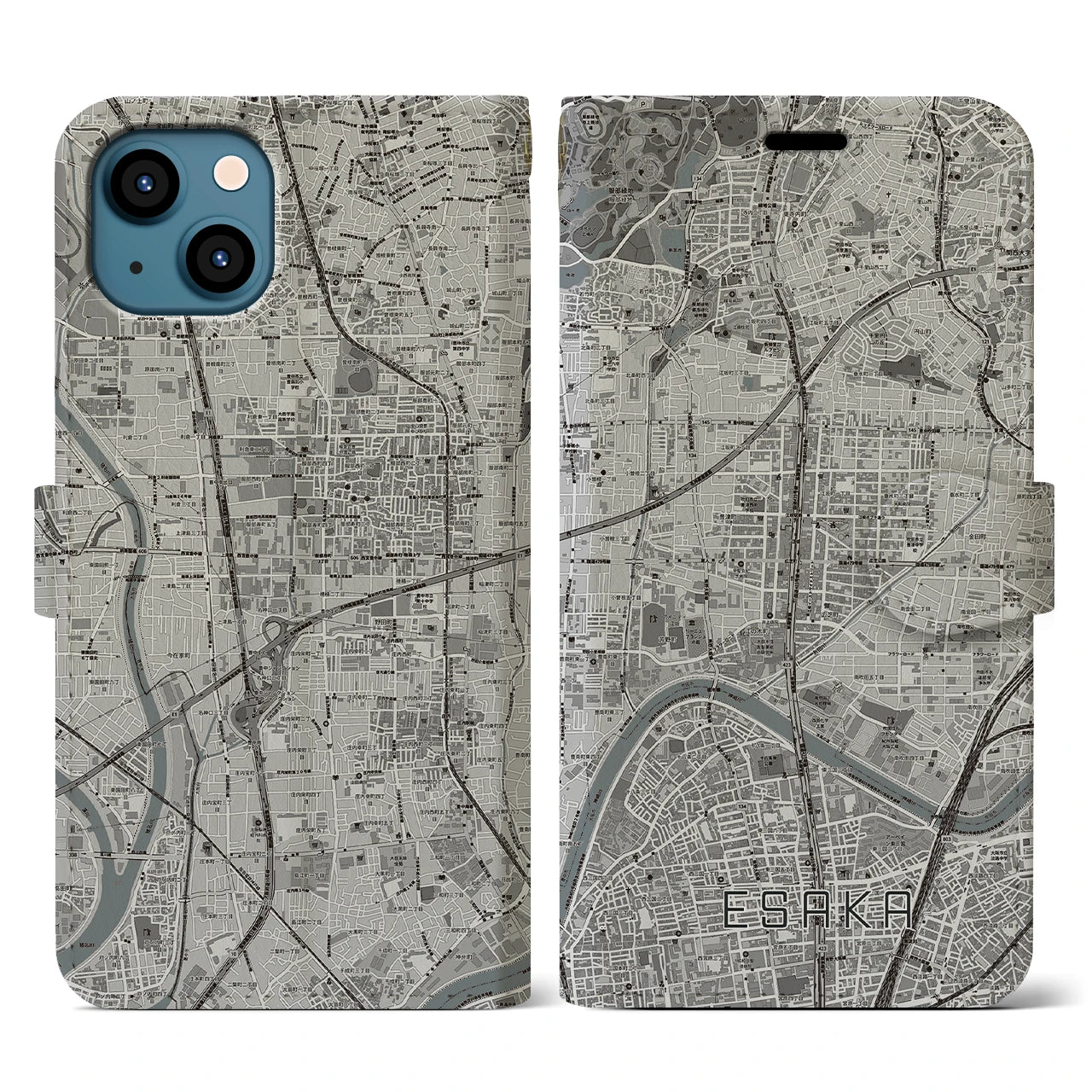 【江坂(大阪府)】地図柄iPhoneケース(手帳タイプ)