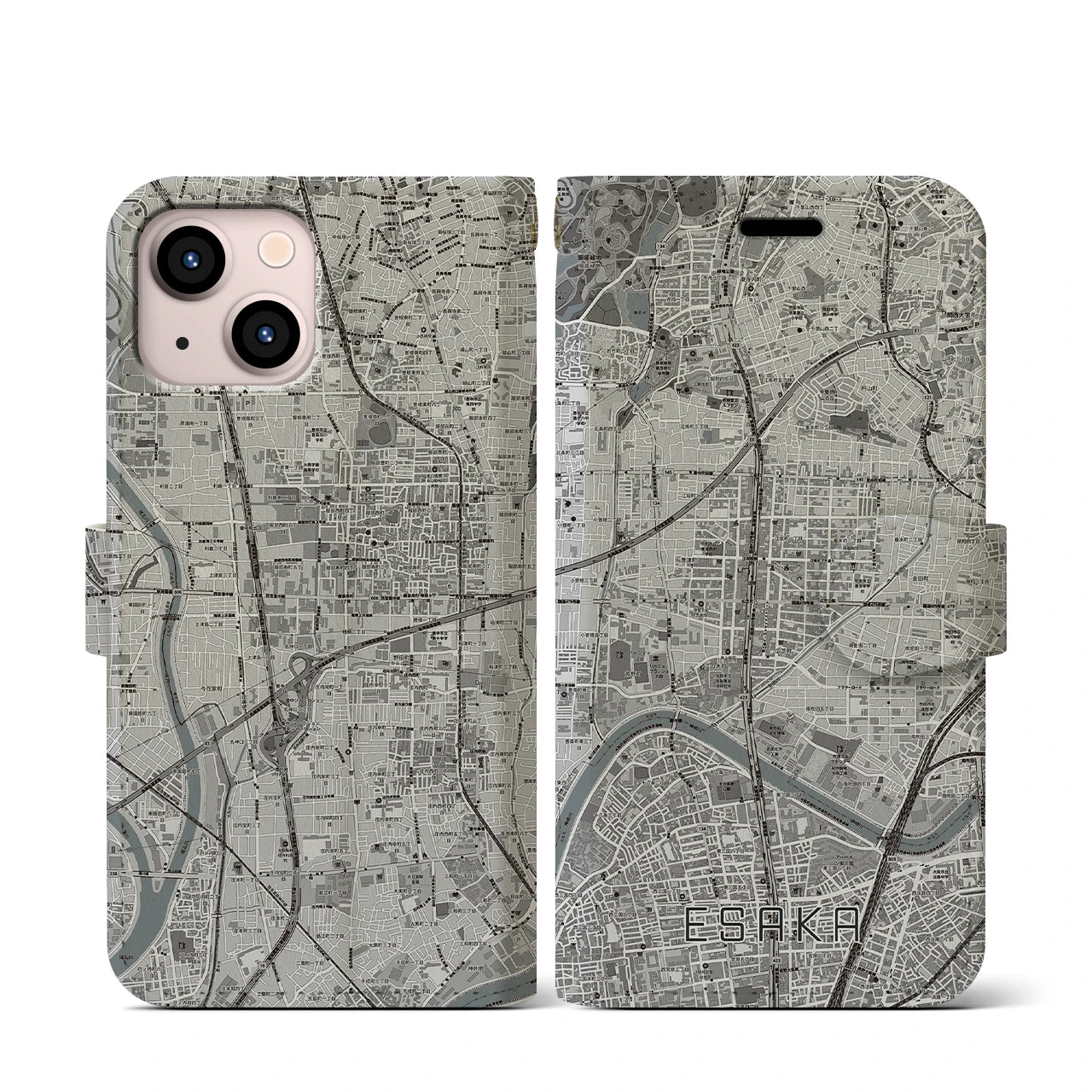 【江坂(大阪府)】地図柄iPhoneケース(手帳タイプ)