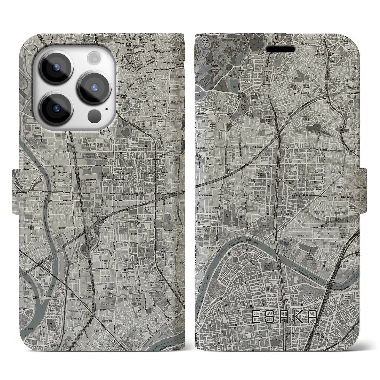 【江坂(大阪府)】地図柄iPhoneケース(手帳タイプ)