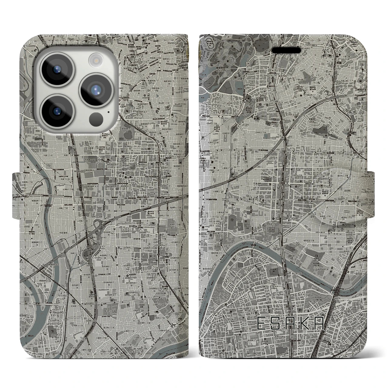 【江坂(大阪府)】地図柄iPhoneケース(手帳タイプ)