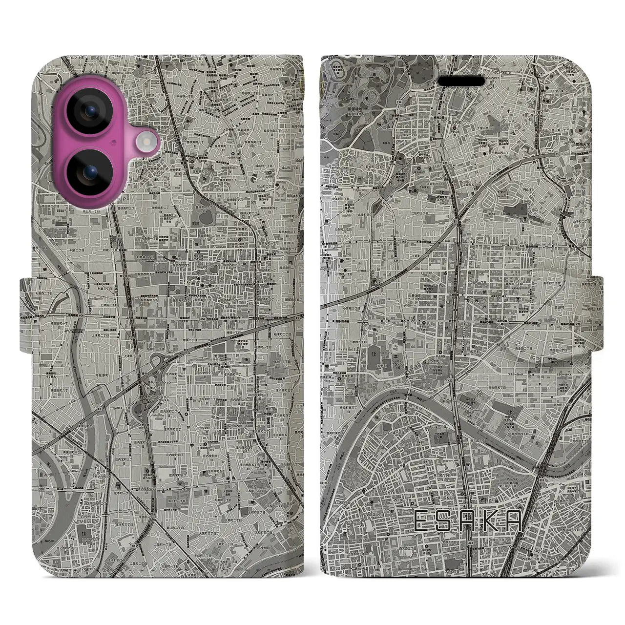 【江坂(大阪府)】地図柄iPhoneケース(手帳タイプ)