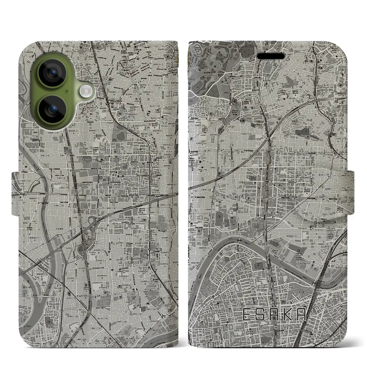 【江坂(大阪府)】地図柄iPhoneケース(手帳タイプ)