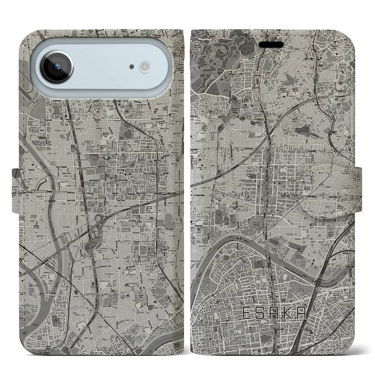 【江坂(大阪府)】地図柄iPhoneケース(手帳タイプ)