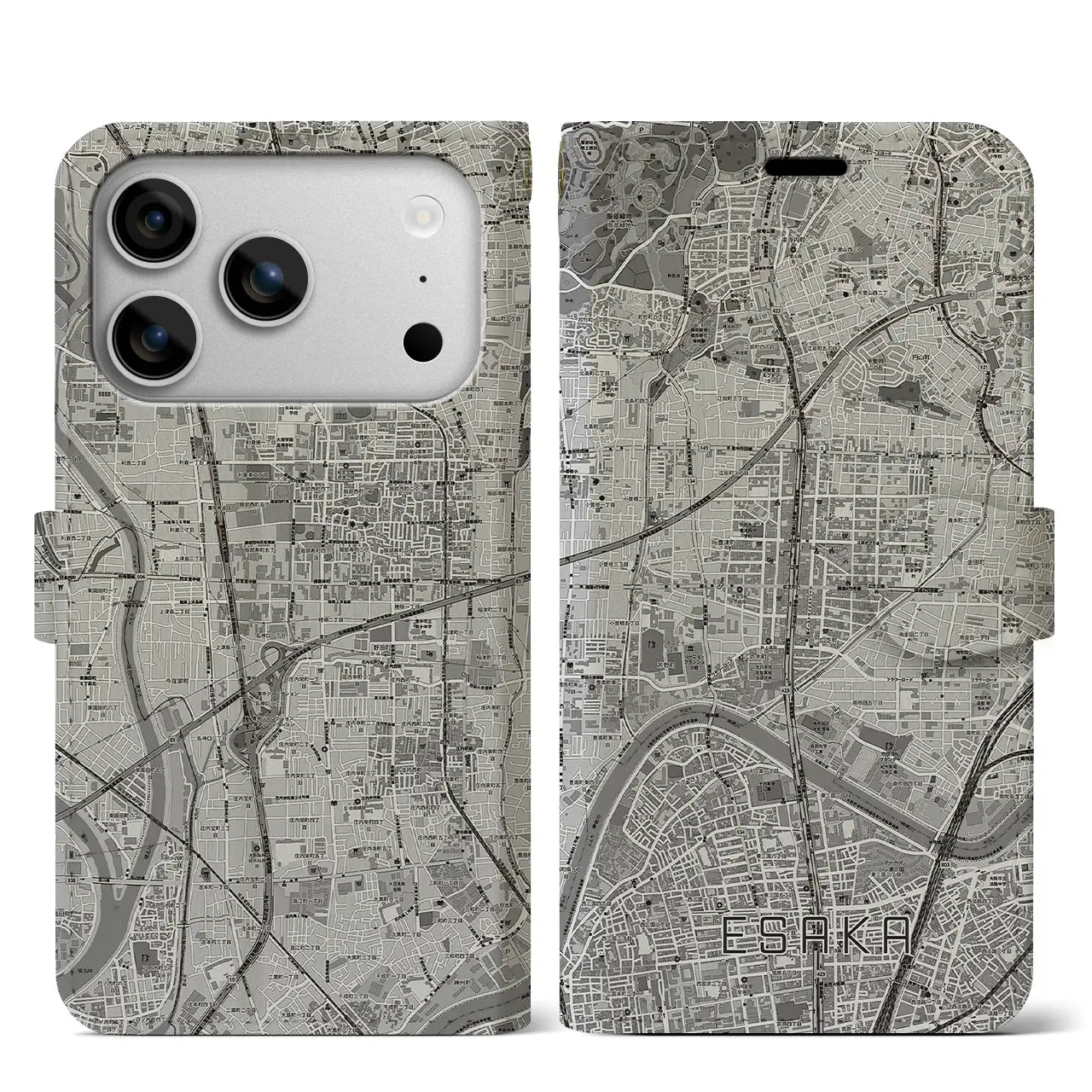 【江坂(大阪府)】地図柄iPhoneケース(手帳タイプ)