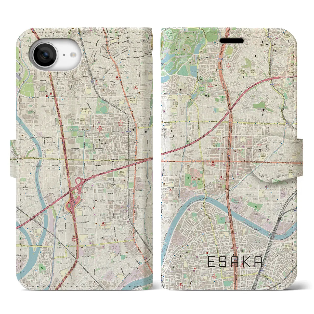 【江坂(大阪府)】地図柄iPhoneケース(手帳タイプ)