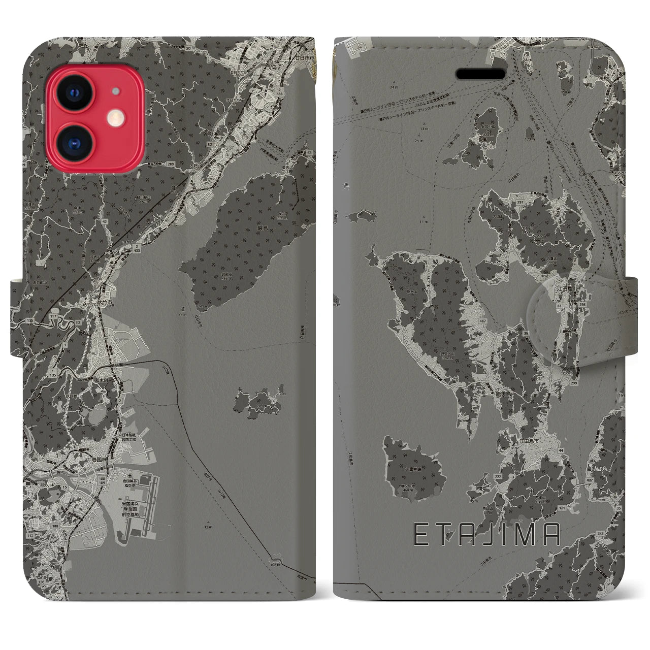 【江田島2(広島県)】地図柄iPhoneケース(手帳タイプ)