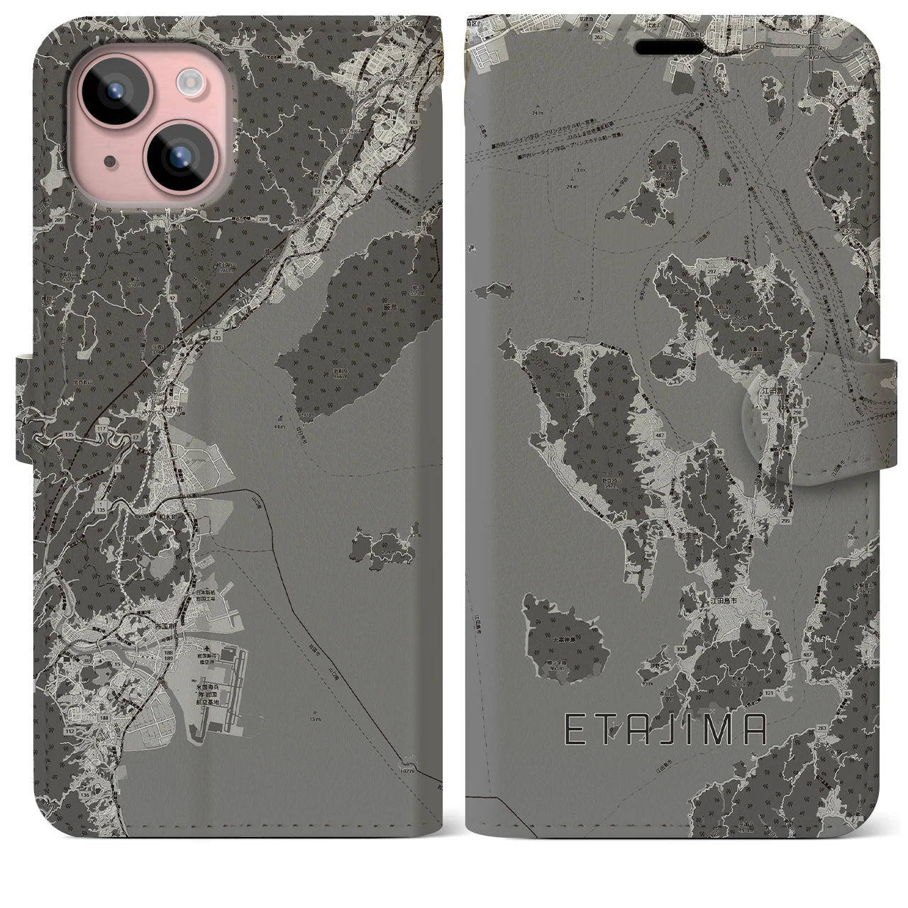 【江田島2(広島県)】地図柄iPhoneケース(手帳タイプ)