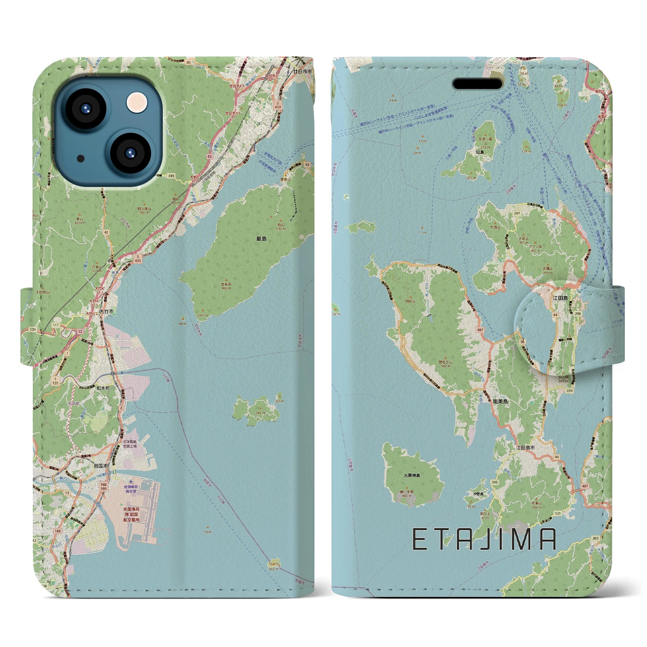 【江田島2(広島県)】地図柄iPhoneケース(手帳タイプ)