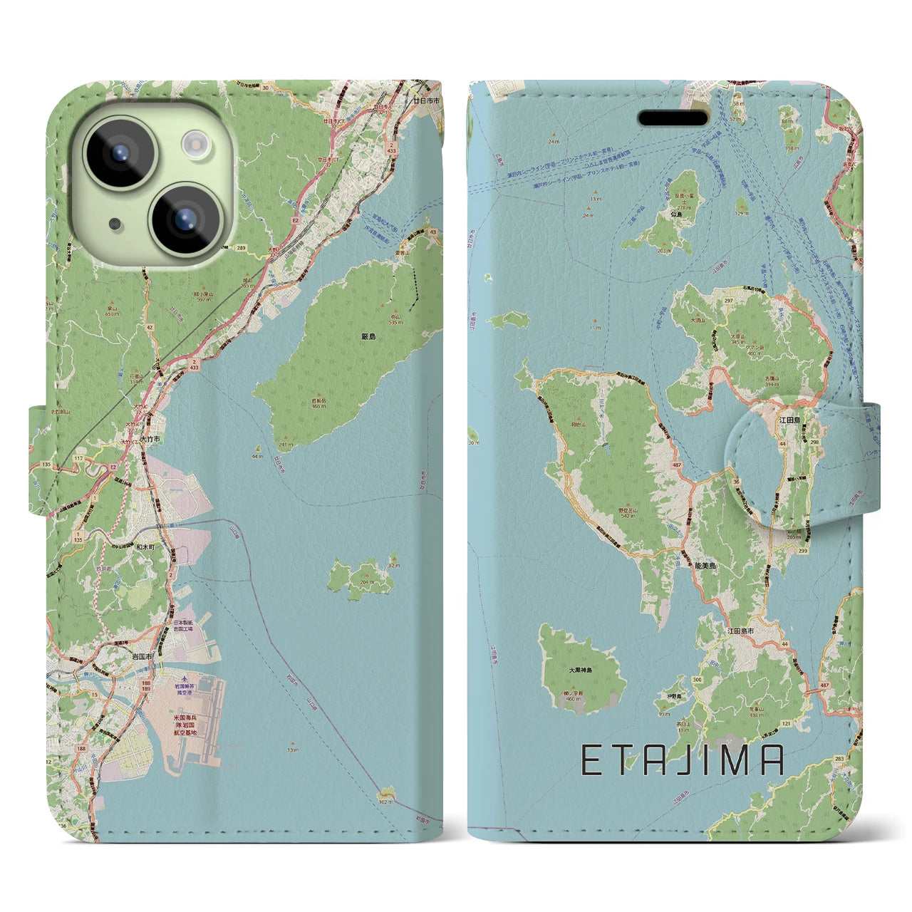 【江田島2(広島県)】地図柄iPhoneケース(手帳タイプ)