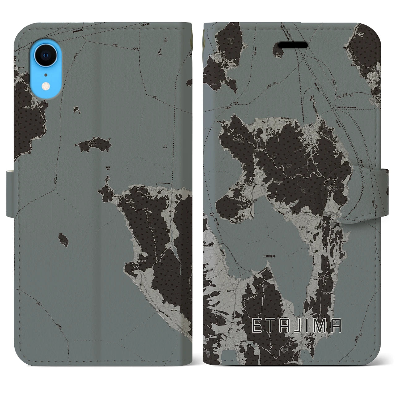 【江田島(広島県)】地図柄iPhoneケース(手帳タイプ)モノトーン・iPhone XR 用