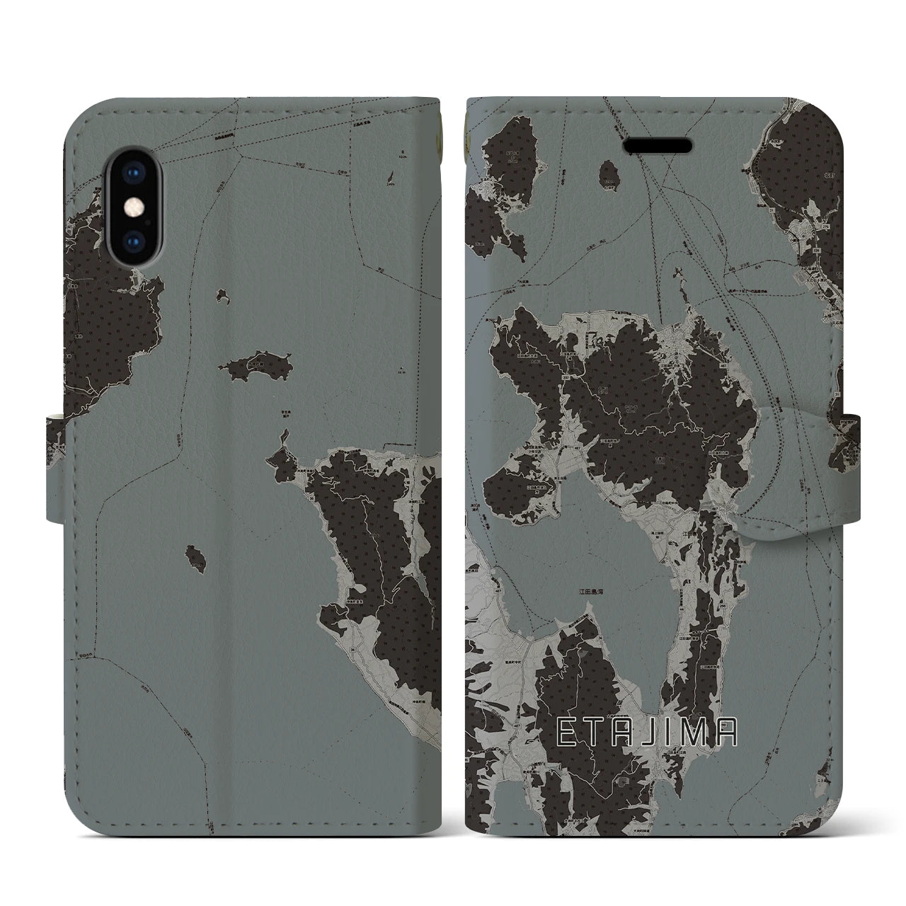 【江田島(広島県)】地図柄iPhoneケース(手帳タイプ)モノトーン・iPhone XS / X 用