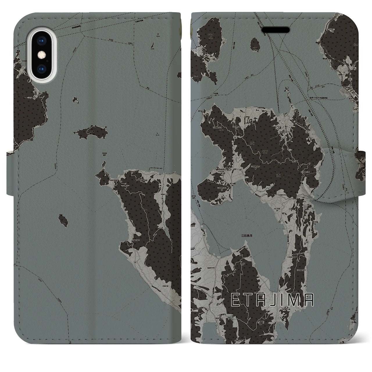 【江田島(広島県)】地図柄iPhoneケース(手帳タイプ)モノトーン・iPhone XS Max 用