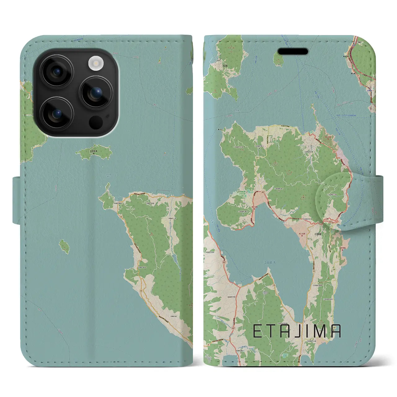 【江田島(広島県)】地図柄iPhoneケース(手帳タイプ)ナチュラル・iPhone 16 用