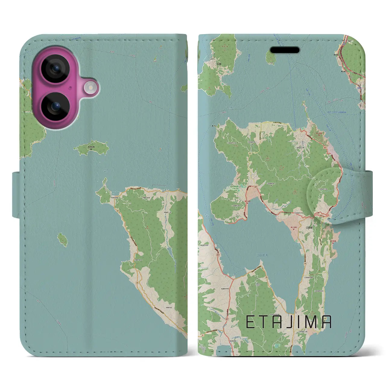 【江田島(広島県)】地図柄iPhoneケース(手帳タイプ)ナチュラル・iPhone 16 Pro 用