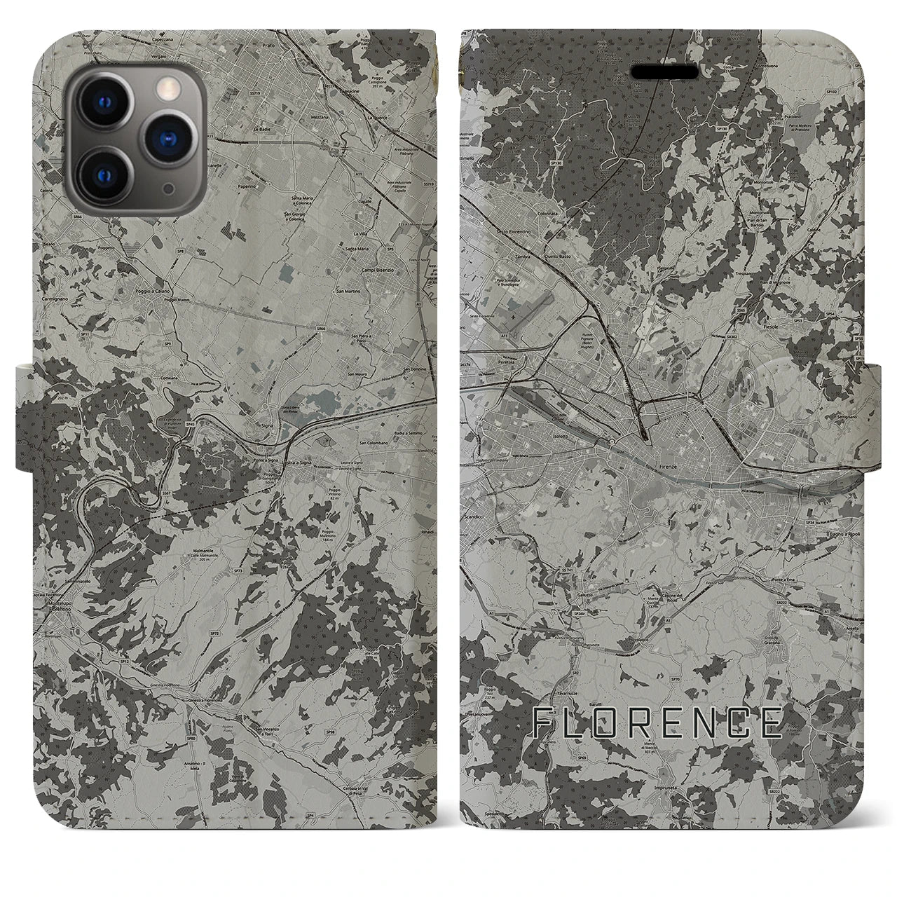 【フィレンツェ(イタリア)】地図柄iPhoneケース(手帳タイプ)モノトーン・iPhone 11 Pro Max 用