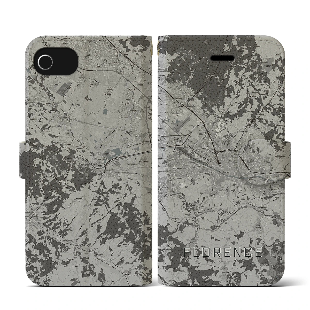 【フィレンツェ(イタリア)】地図柄iPhoneケース(手帳タイプ)モノトーン・iPhone SE(第3 / 第2世代) / 8 / 7 / 6s / 6 用
