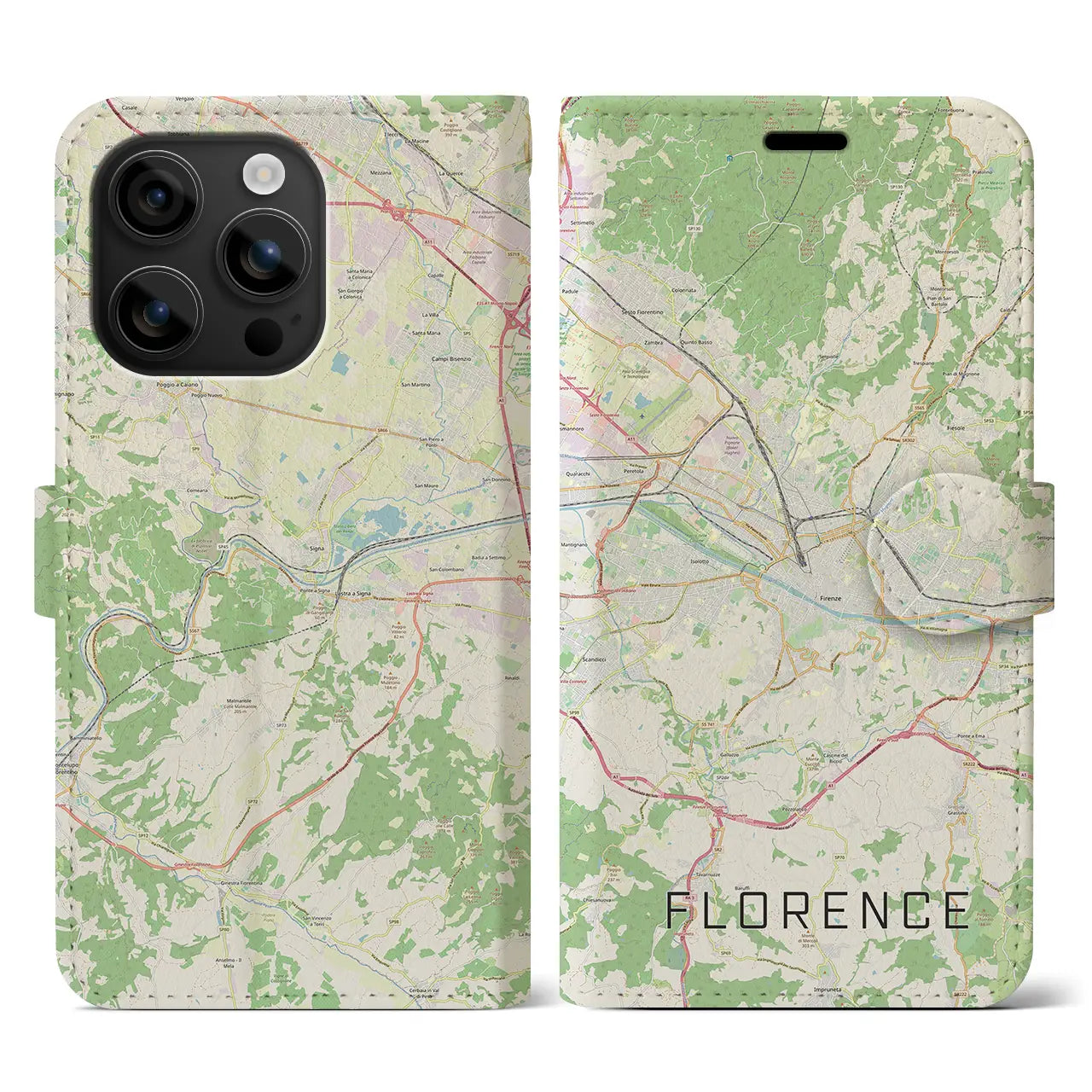 【フィレンツェ(イタリア)】地図柄iPhoneケース(手帳タイプ)ナチュラル・iPhone 16 用