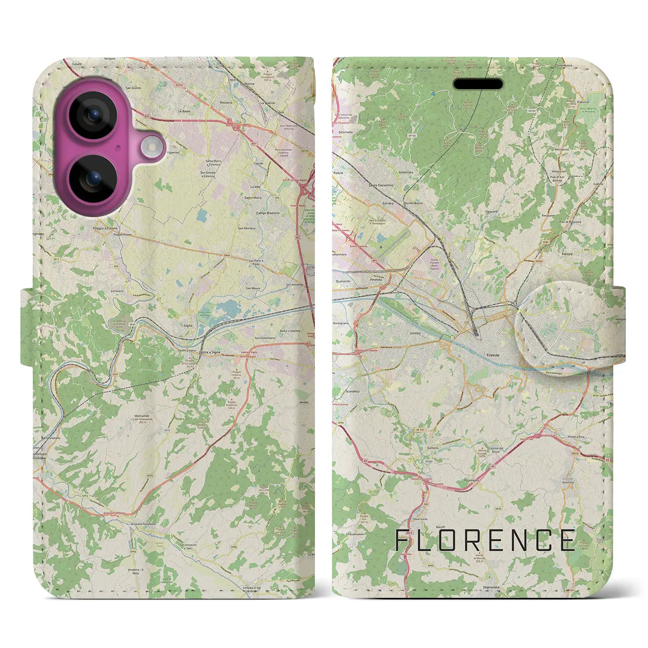 【フィレンツェ(イタリア)】地図柄iPhoneケース(手帳タイプ)ナチュラル・iPhone 16 Pro 用