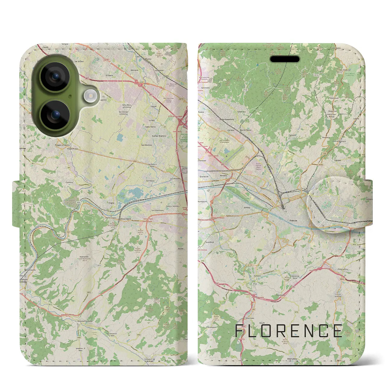【フィレンツェ(イタリア)】地図柄iPhoneケース(手帳タイプ)ナチュラル・iPhone 17 Pro Max 用