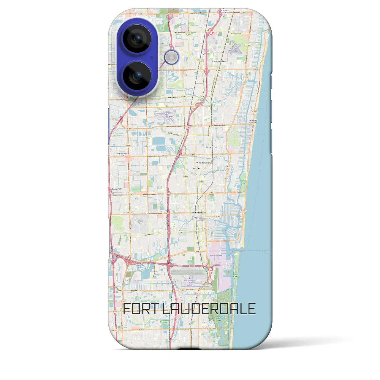 【フォートローダーデール(アメリカ)】地図柄iPhoneケース(バックカバータイプ)ブラック・iPhone 16 Pro Max 用