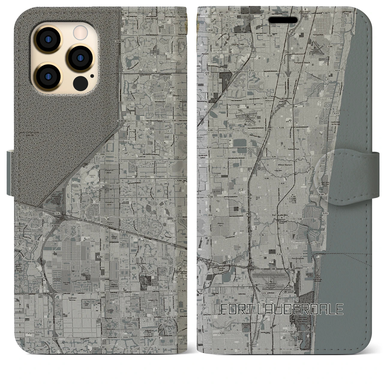 【フォートローダーデール(アメリカ)】地図柄iPhoneケース(手帳タイプ)