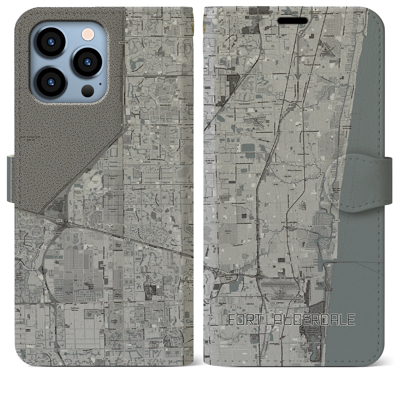 【フォートローダーデール(アメリカ)】地図柄iPhoneケース(手帳タイプ)