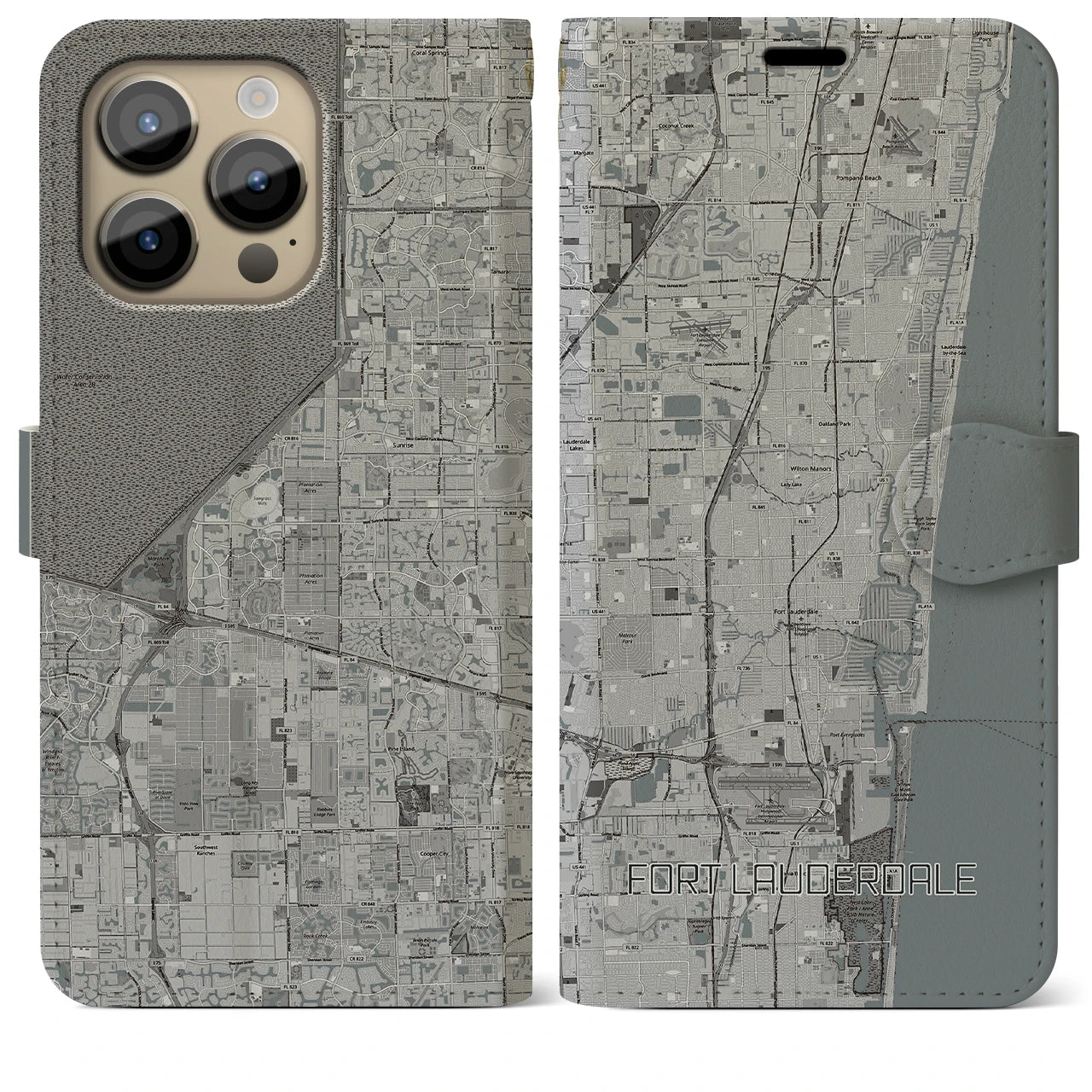 【フォートローダーデール(アメリカ)】地図柄iPhoneケース(手帳タイプ)