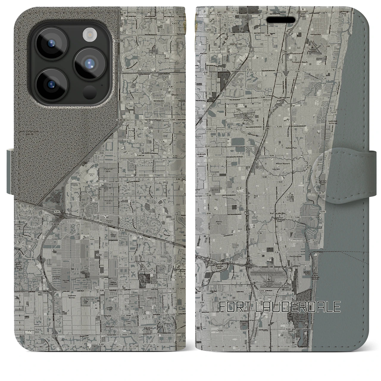 【フォートローダーデール(アメリカ)】地図柄iPhoneケース(手帳タイプ)