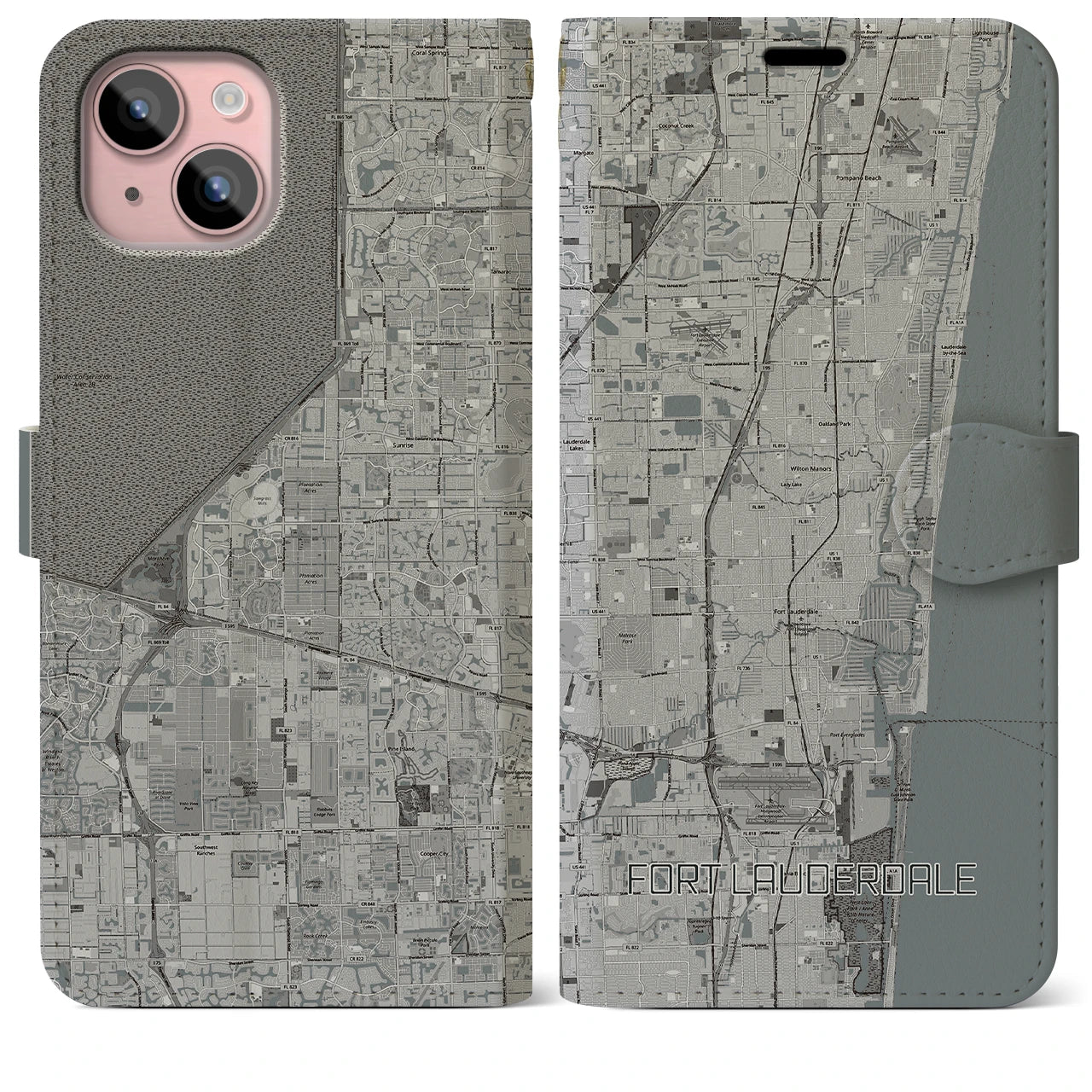 【フォートローダーデール(アメリカ)】地図柄iPhoneケース(手帳タイプ)