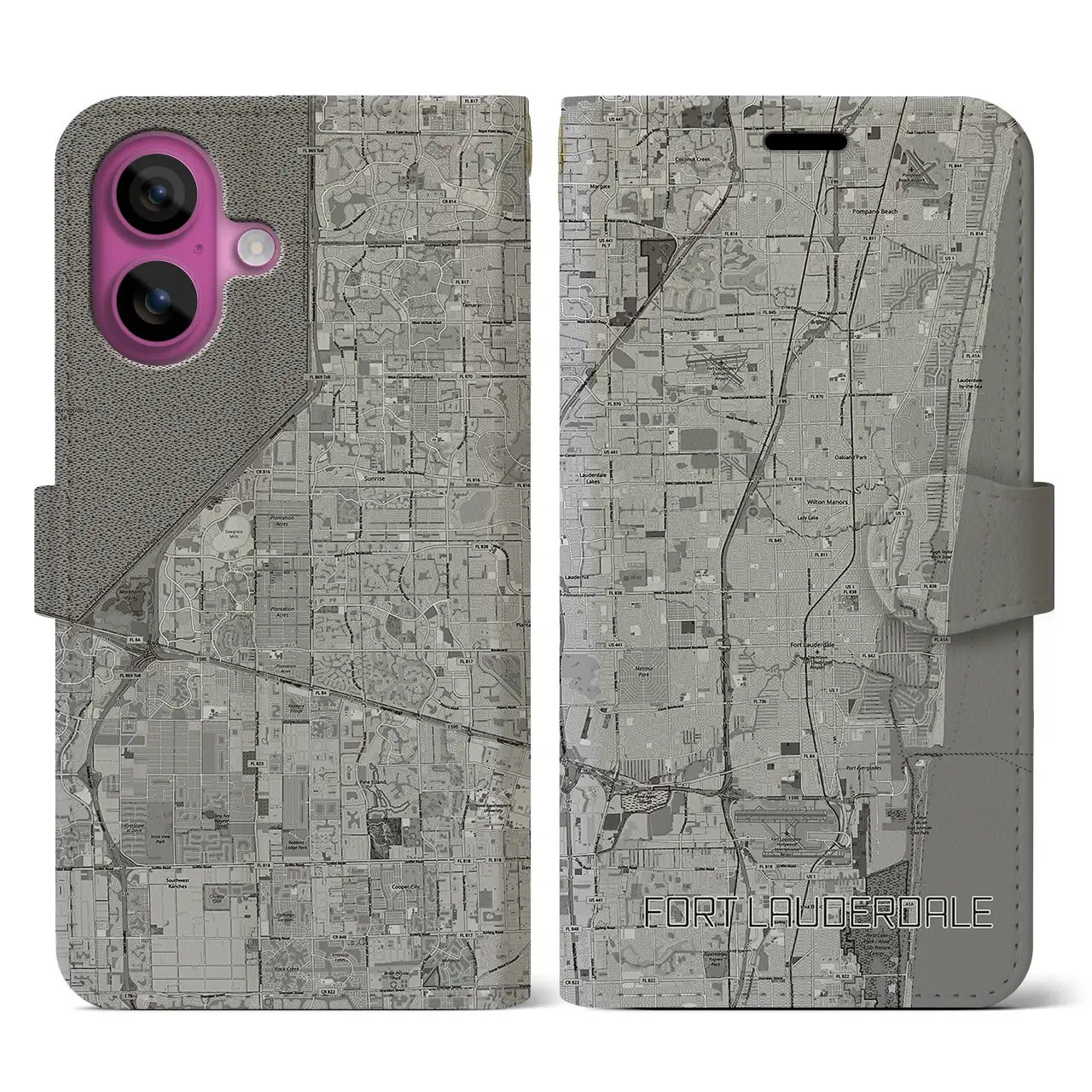 【フォートローダーデール(アメリカ)】地図柄iPhoneケース(手帳タイプ)