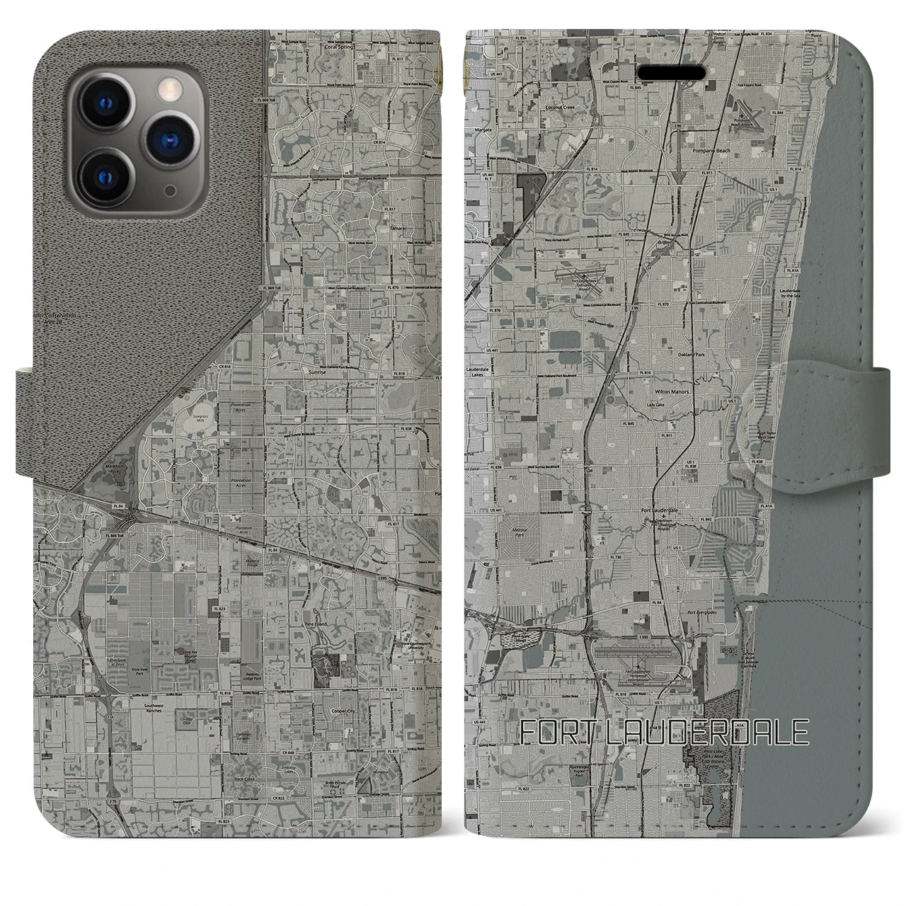 【フォートローダーデール(アメリカ)】地図柄iPhoneケース(手帳タイプ)