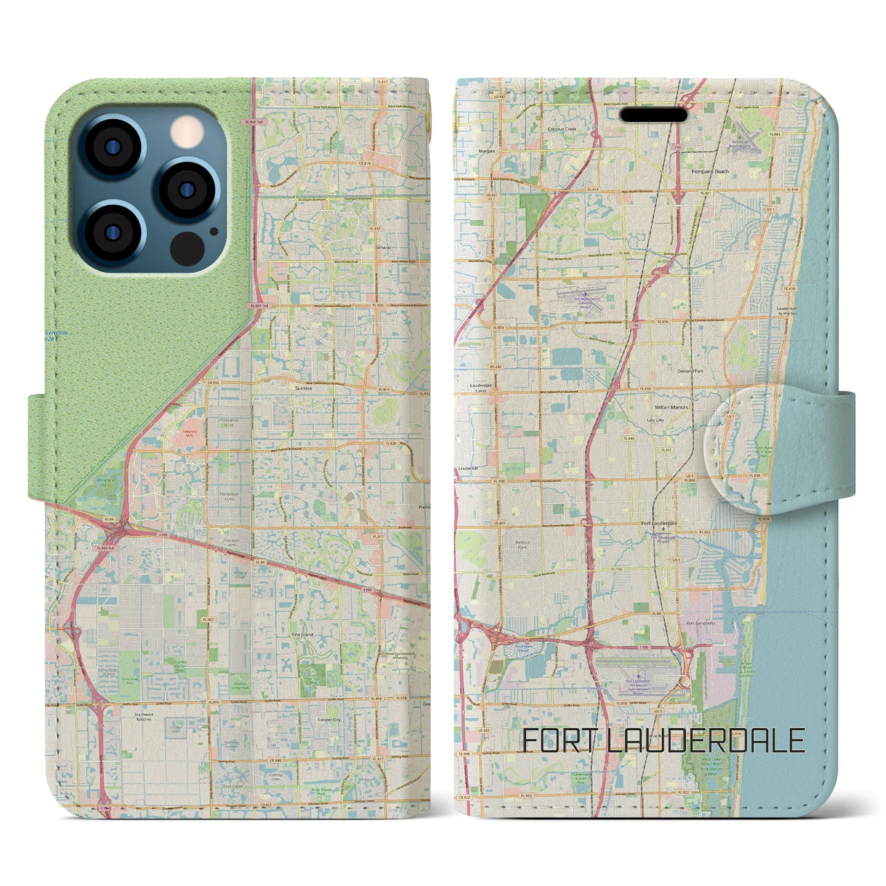 【フォートローダーデール(アメリカ)】地図柄iPhoneケース(手帳タイプ)