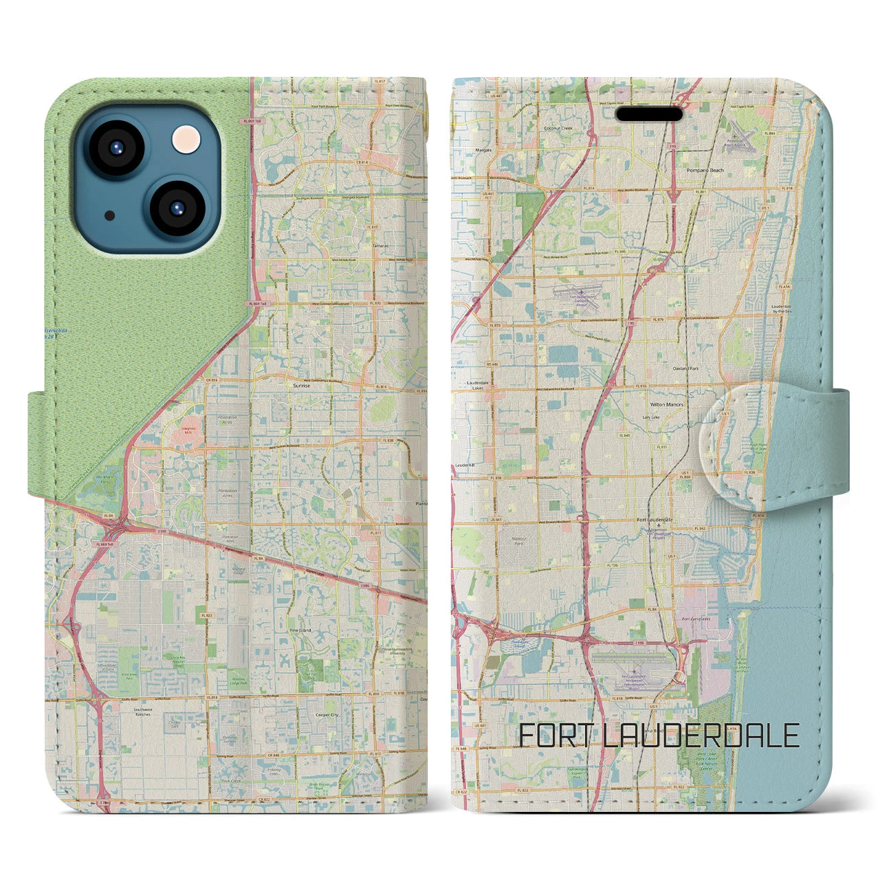 【フォートローダーデール(アメリカ)】地図柄iPhoneケース(手帳タイプ)