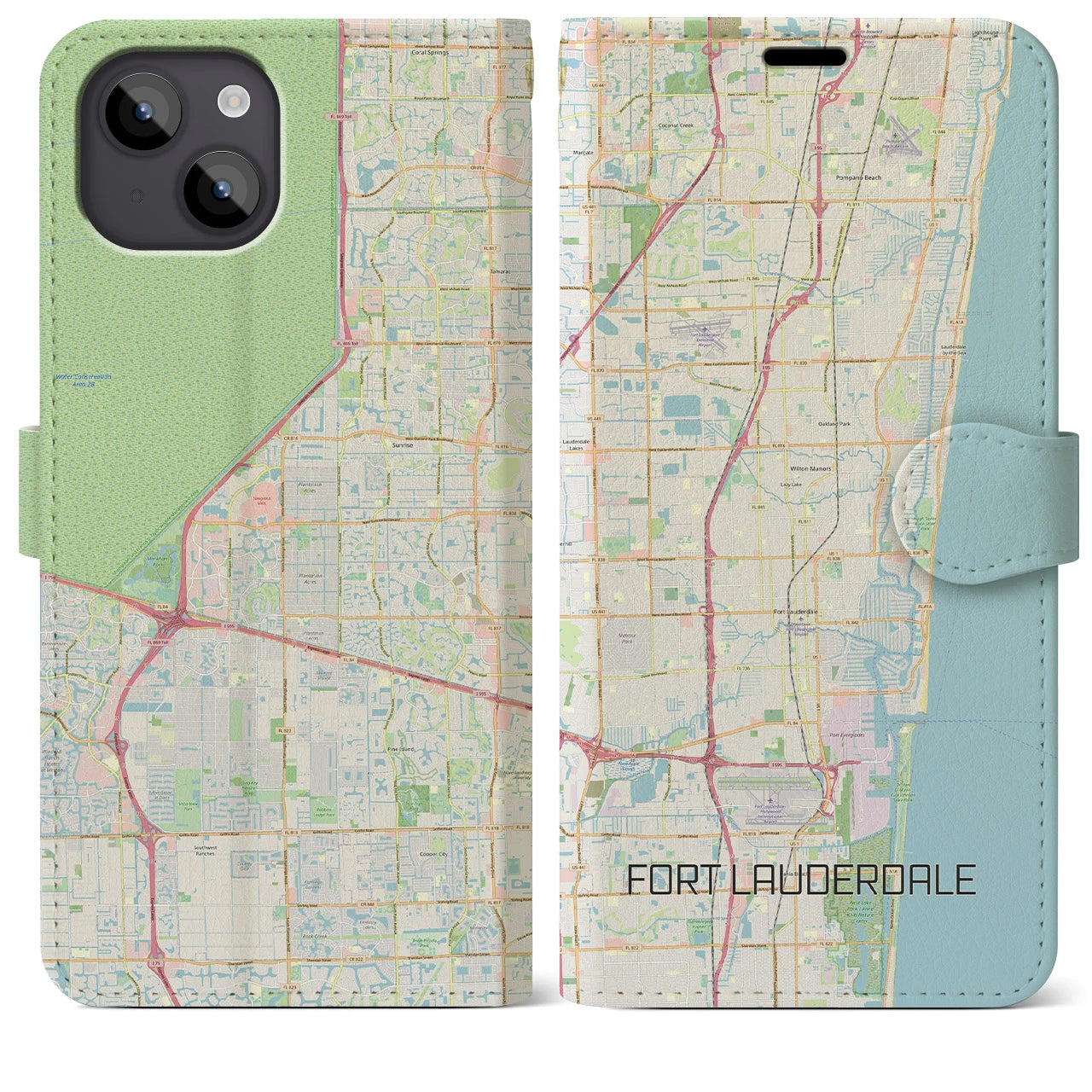 【フォートローダーデール(アメリカ)】地図柄iPhoneケース(手帳タイプ)