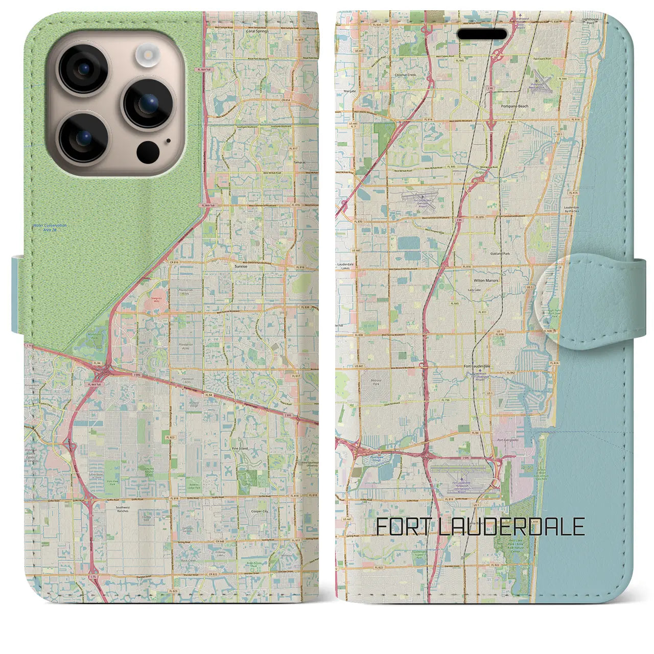 【フォートローダーデール(アメリカ)】地図柄iPhoneケース(手帳タイプ)ナチュラル・iPhone 16 Plus 用