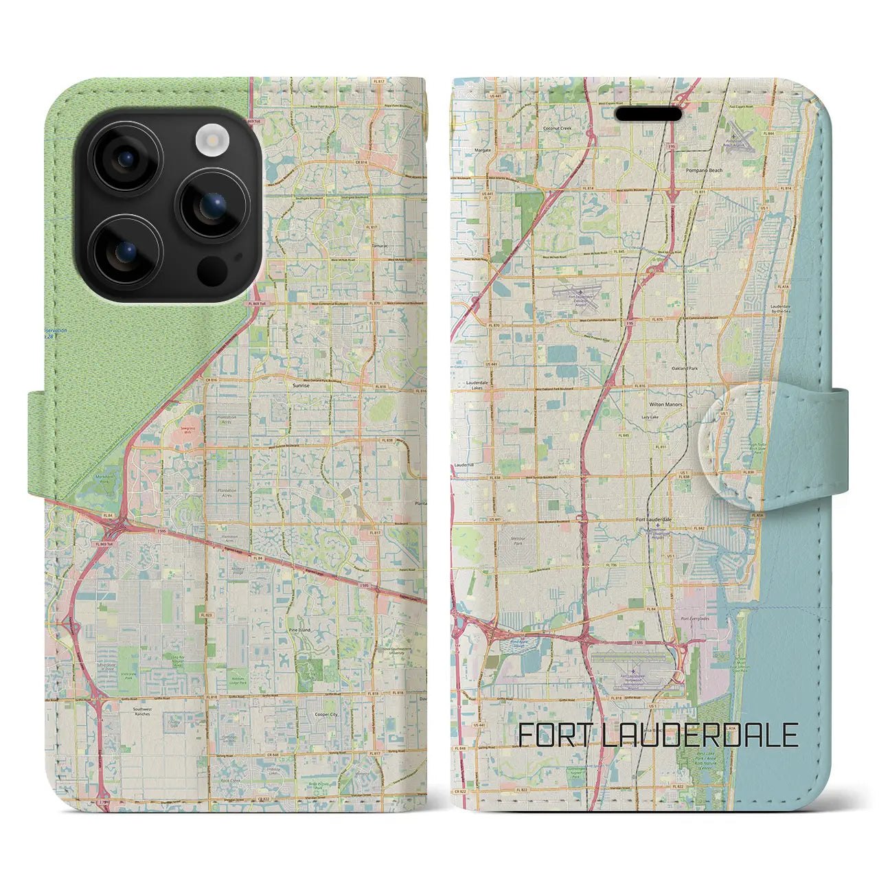 【フォートローダーデール(アメリカ)】地図柄iPhoneケース(手帳タイプ)ナチュラル・iPhone 16 用