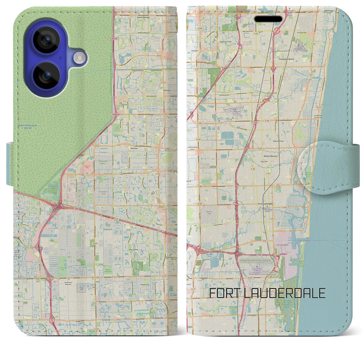 【フォートローダーデール(アメリカ)】地図柄iPhoneケース(手帳タイプ)